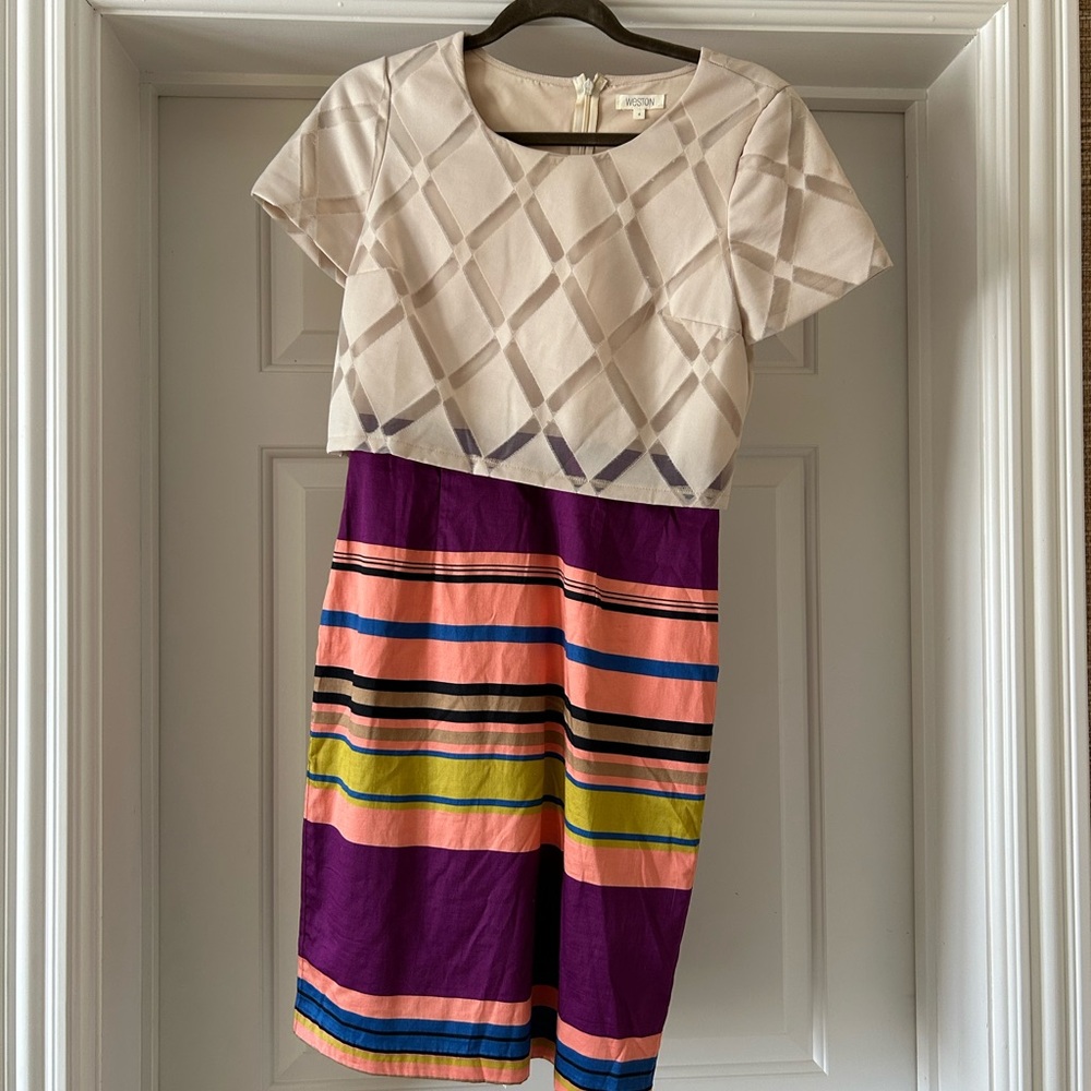 Anthropologie Beige and Multicolor Striped Dress